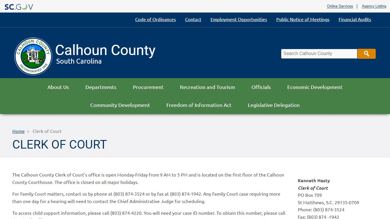 Clerk of Court | Calhoun County - South Carolina